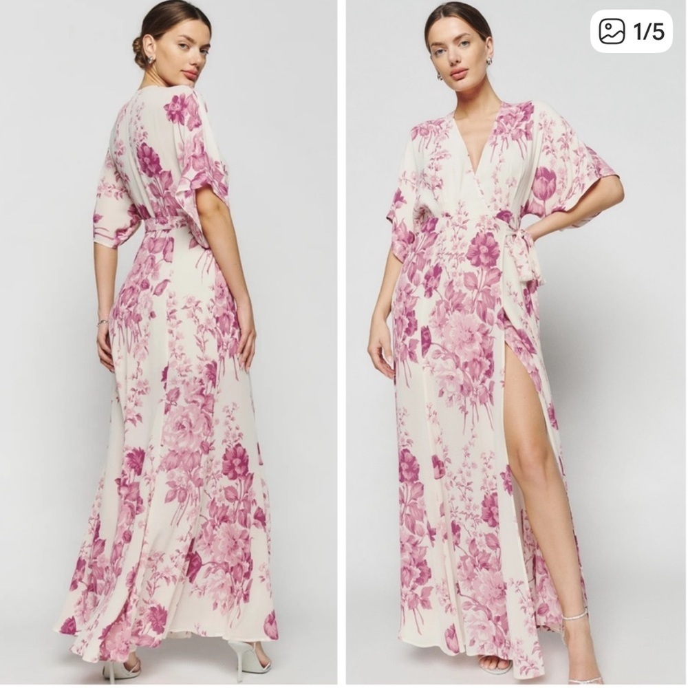NWT Reformation Winslow Wrap Maxi Dress Side Slit SIZE S in Crista Pink Floral - Picture 8 of 8